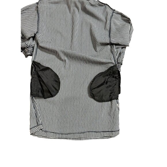 Zara Basic Black White Checked Long Sleeve Dress M 2 Pockets Ruffle Mock Neck - Picture 7 of 11